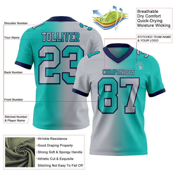 Custom Aqua Gray-Navy Authentic Gradient Fashion Football Jersey alternate