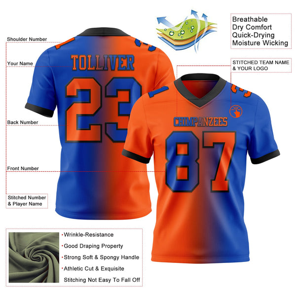 Custom Thunder Blue Orange-Black Authentic Gradient Fashion Football Jersey alternate