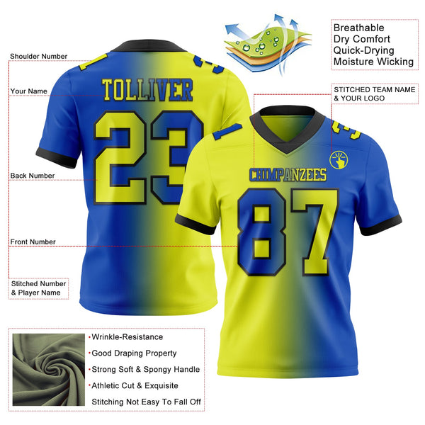 Custom Thunder Blue Neon Yellow-Black Authentic Gradient Fashion Football Jersey alternate