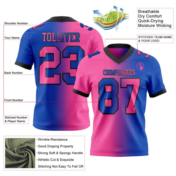 Custom Thunder Blue Pink-Black Authentic Gradient Fashion Football Jersey alternate