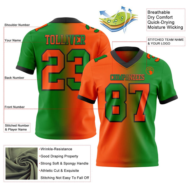 Custom Grass Green Orange-Black Authentic Gradient Fashion Football Jersey alternate
