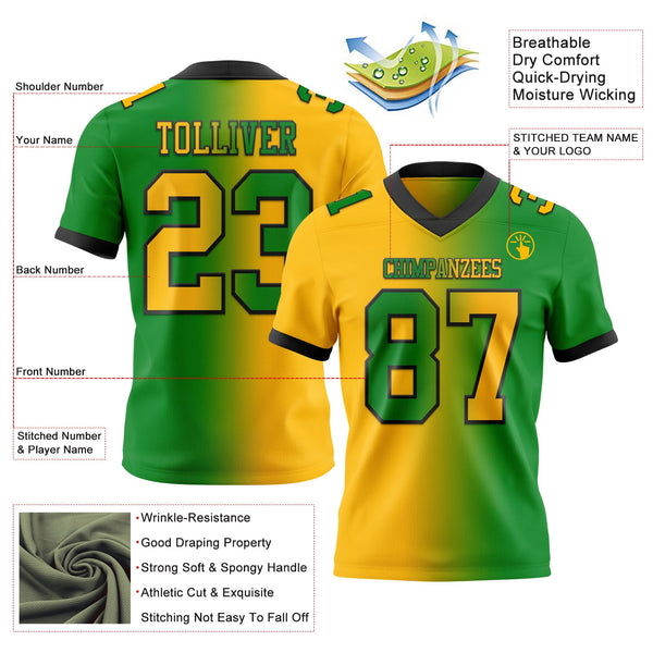 Custom Grass Green Gold-Black Authentic Gradient Fashion Football Jersey alternate