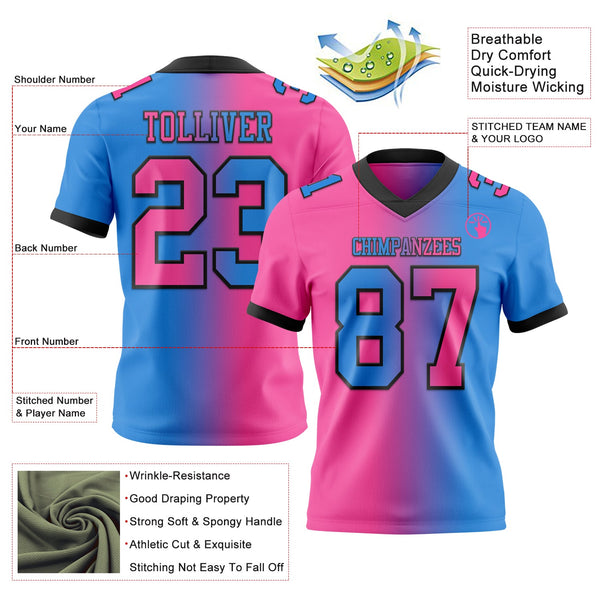 Custom Powder Blue Pink-Black Authentic Gradient Fashion Football Jersey alternate