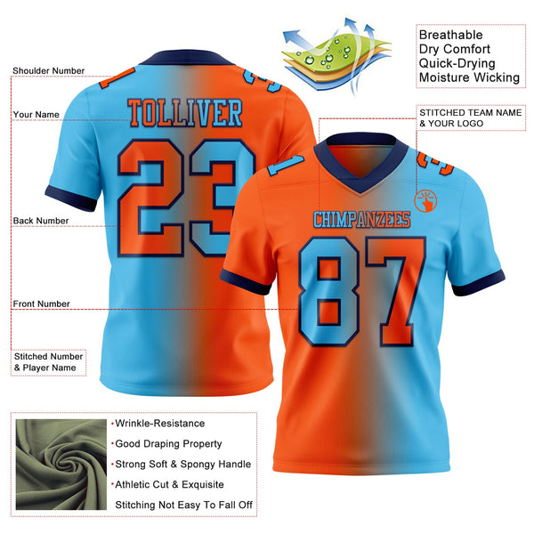 Custom Sky Blue Orange-Navy Authentic Gradient Fashion Football Jersey alternate