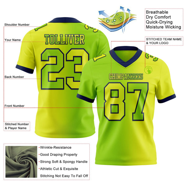Custom Neon Yellow Neon Green-Navy Authentic Gradient Fashion Football Jersey alternate
