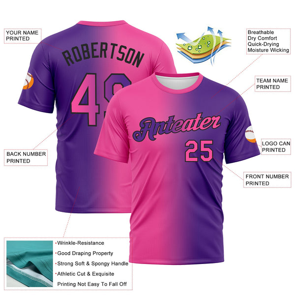 Custom Purple Pink-Black Gradient Fashion Performance T-Shirt alternate