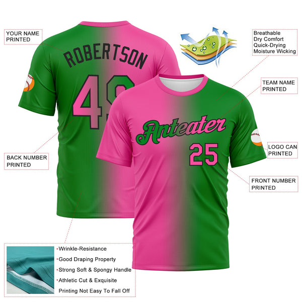 Custom Grass Green Pink-Black Gradient Fashion Performance T-Shirt alternate