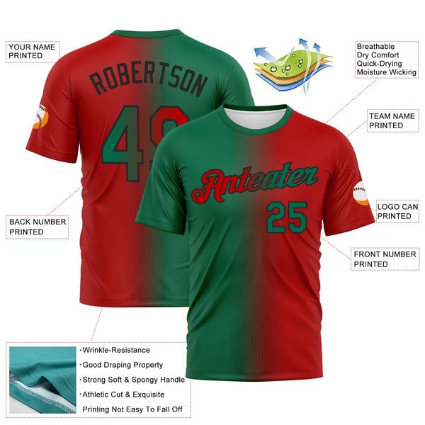 Custom Red Kelly Green-Black Gradient Fashion Performance T-Shirt alternate