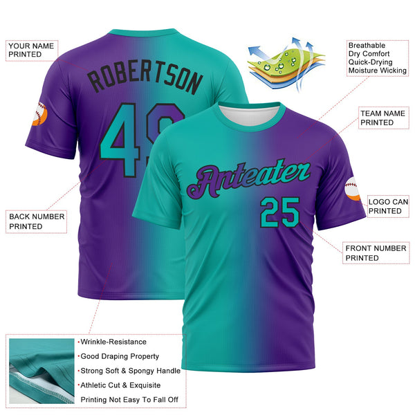 Custom Purple Aqua-Black Gradient Fashion Performance T-Shirt alternate
