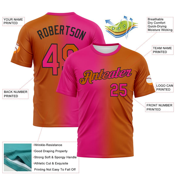 Custom Texas Orange Hot Pink-Black Gradient Fashion Performance T-Shirt alternate