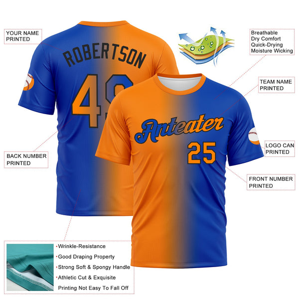 Custom Thunder Blue Bay Orange-Black Gradient Fashion Performance T-Shirt alternate