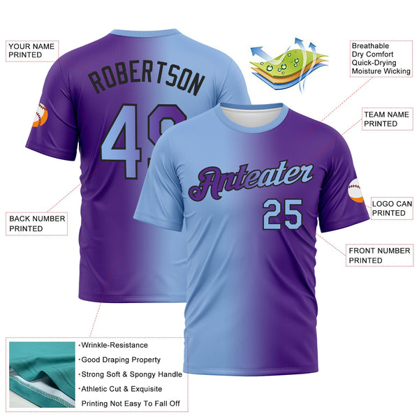 Custom Purple Light Blue-Black Gradient Fashion Performance T-Shirt alternate
