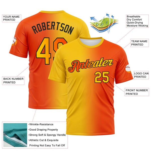 Custom Orange Yellow-Black Gradient Fashion Performance T-Shirt alternate