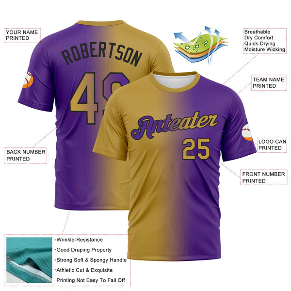 Custom Purple Old Gold-Black Gradient Fashion Performance T-Shirt alternate