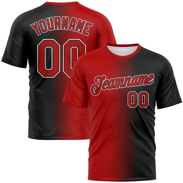 Custom Black Red-White Gradient Fashion Performance T-Shirt