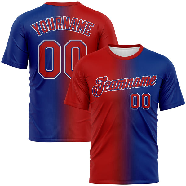 Custom Royal Red-White Gradient Fashion Performance T-Shirt