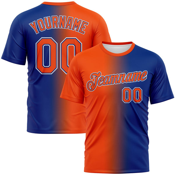 Custom Royal Orange-White Gradient Fashion Performance T-Shirt