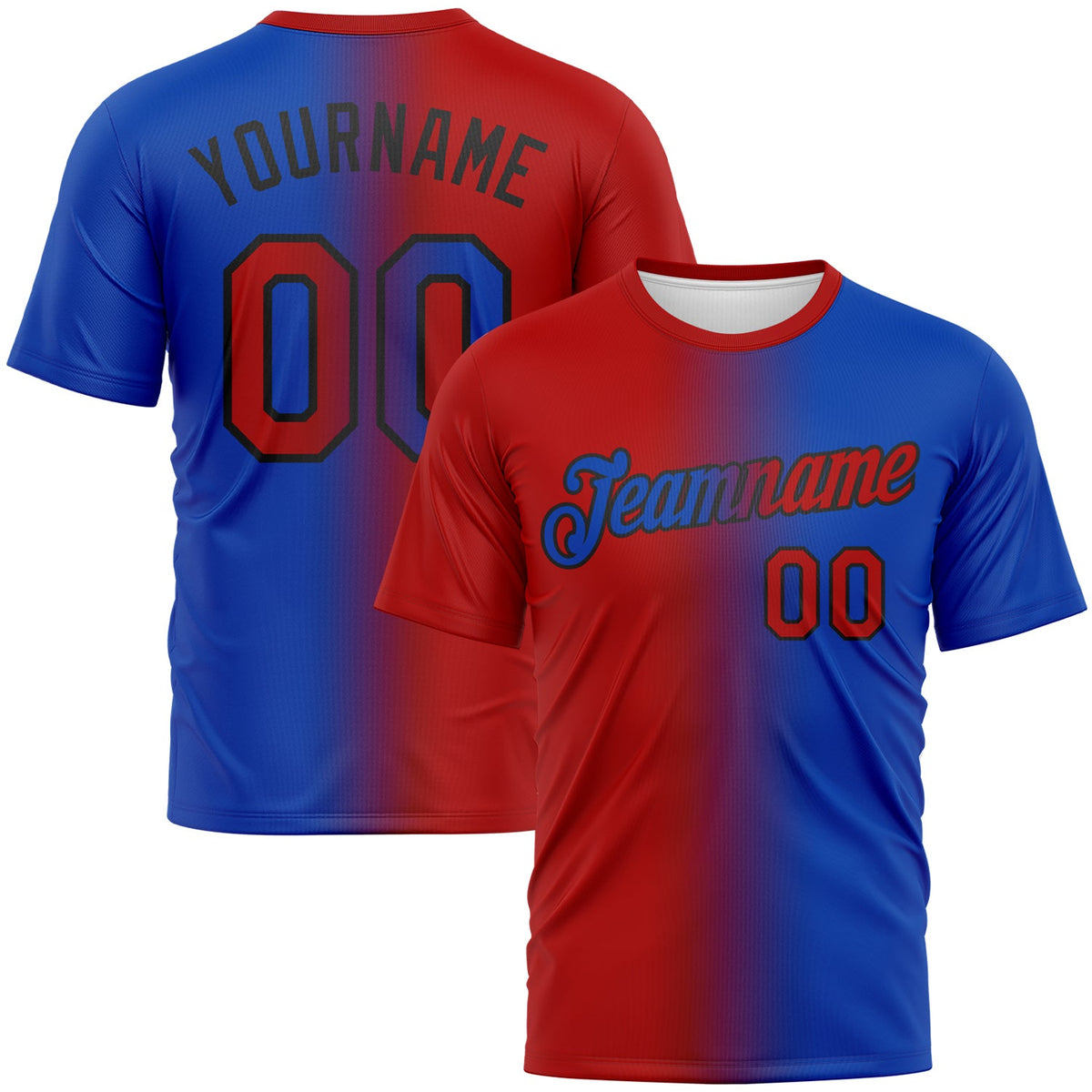 Custom Thunder Blue Red-Black Gradient Fashion Performance T-Shirt