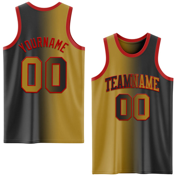 Custom Black Old Gold-Red Authentic Gradient Fashion Basketball Jersey