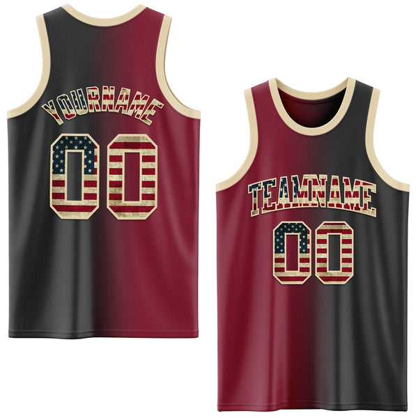 Custom Black Vintage USA Flag Crimson-Cream Authentic Gradient Fashion Basketball Jersey