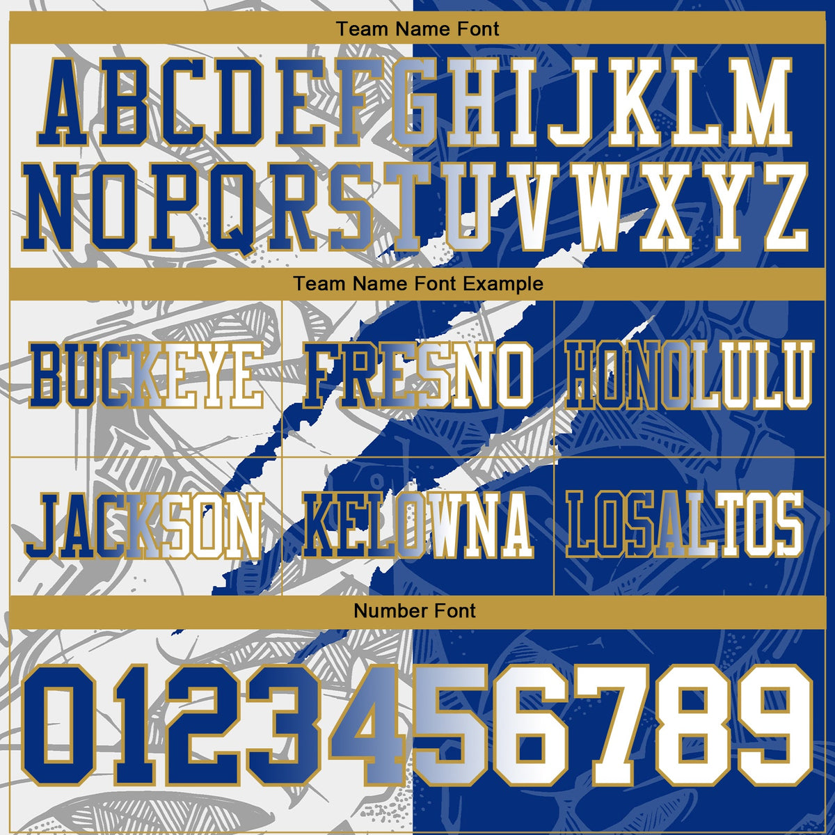 Custom Royal White-Old Gold Authentic Gradient Fashion Scratch Football Jersey - Detail