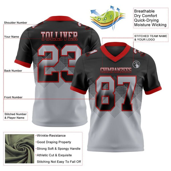 Custom Black Gray-Red Authentic Gradient Square Shape 7V7 Flag Football Jersey alternate
