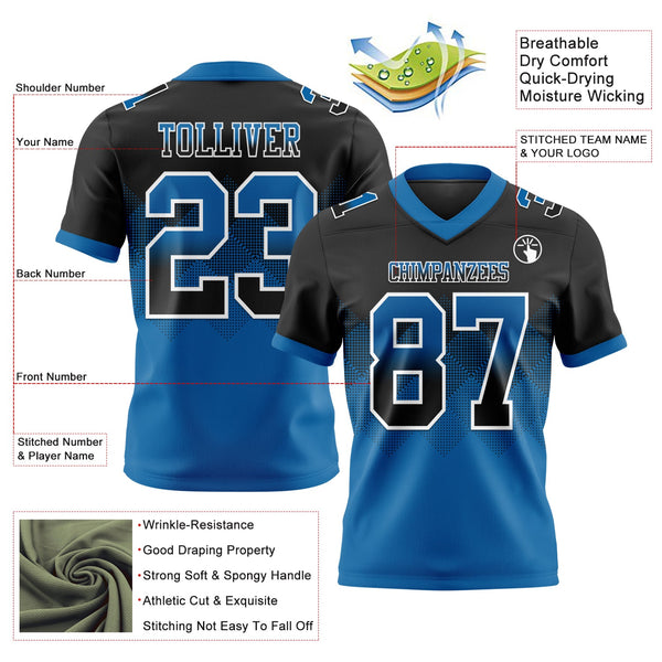 Custom Black Blue-White Authentic Gradient Square Shape 7V7 Flag Football Jersey alternate
