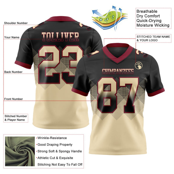 Custom Black Cream-Crimson Authentic Gradient Square Shape 7V7 Flag Football Jersey alternate