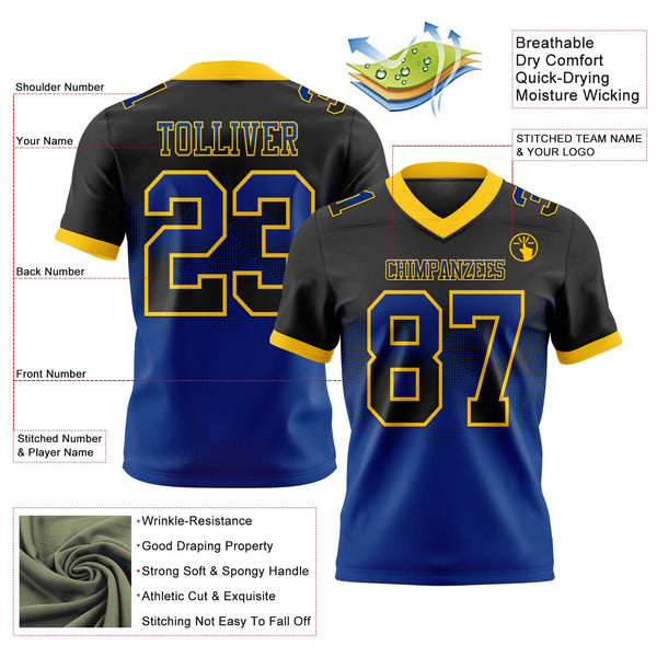 Custom Black Royal-Yellow Authentic Gradient Square Shape 7V7 Flag Football Jersey alternate