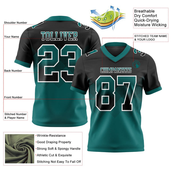 Custom Black Teal-White Authentic Gradient Square Shape 7V7 Flag Football Jersey alternate