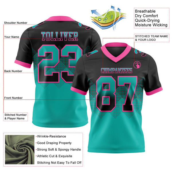 Custom Black Aqua-Pink Authentic Gradient Square Shape 7V7 Flag Football Jersey alternate