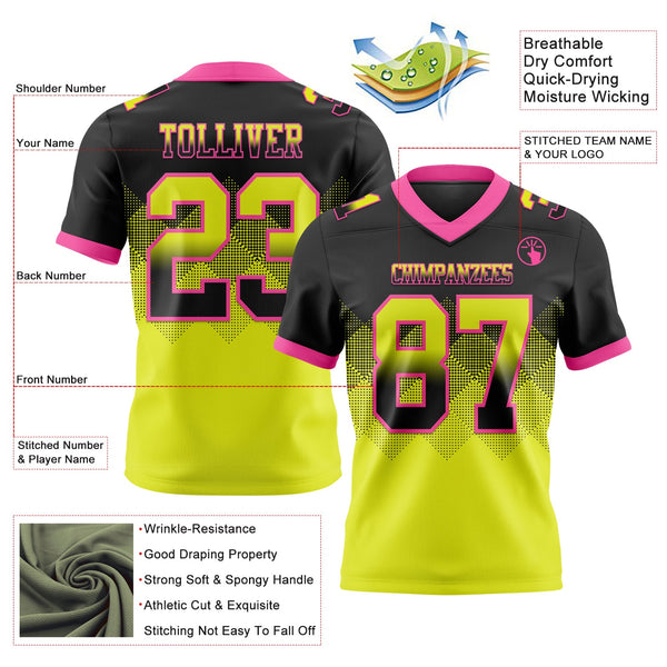 Custom Black Neon Yellow-Pink Authentic Gradient Square Shape 7V7 Flag Football Jersey alternate