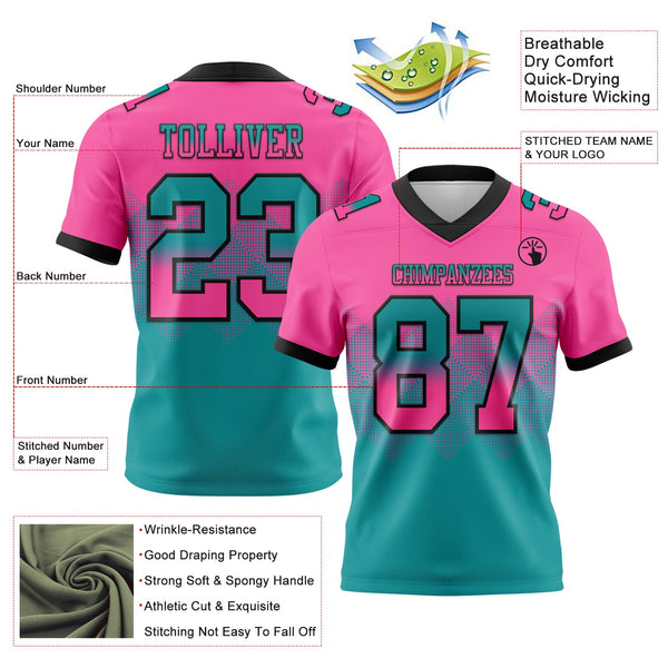 Custom Pink Teal-Black Authentic Gradient Square Shape 7V7 Flag Football Jersey alternate