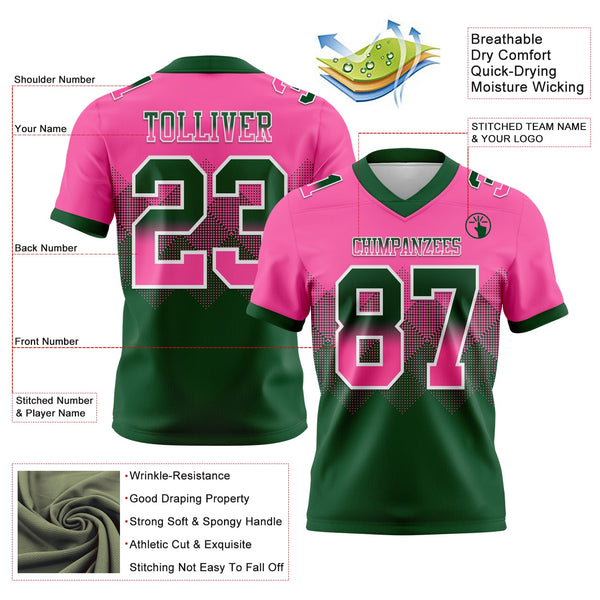 Custom Pink Green-White Authentic Gradient Square Shape 7V7 Flag Football Jersey alternate