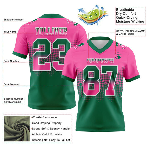 Custom Pink Kelly Green-White Authentic Gradient Square Shape 7V7 Flag Football Jersey alternate