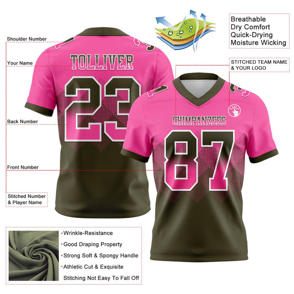 Custom Pink Olive-White Authentic Gradient Square Shape 7V7 Flag Football Jersey alternate
