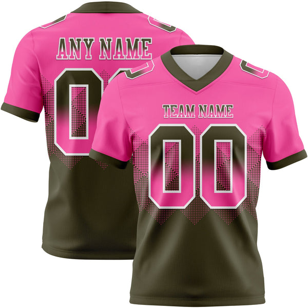 Custom Pink Olive-White Authentic Gradient Square Shape 7V7 Flag Football Jersey