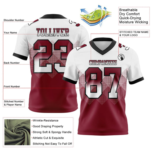 Custom White Crimson-Black Authentic Gradient Square Shape 7V7 Flag Football Jersey alternate