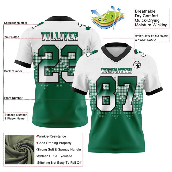 Custom White Kelly Green-Black Authentic Gradient Square Shape 7V7 Flag Football Jersey alternate