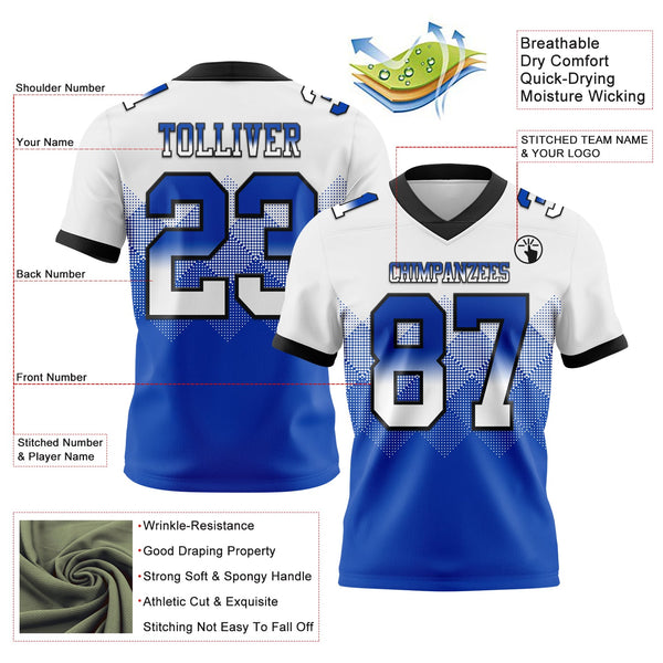 Custom White Thunder Blue-Black Authentic Gradient Square Shape 7V7 Flag Football Jersey alternate