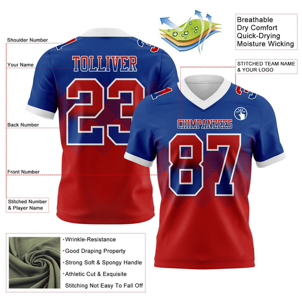 Custom Royal Red-White Authentic Gradient Square Shape 7V7 Flag Football Jersey alternate