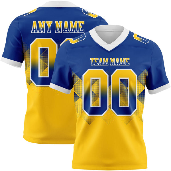 Custom Royal Yellow-White Authentic Gradient Square Shape Flag Football Jersey