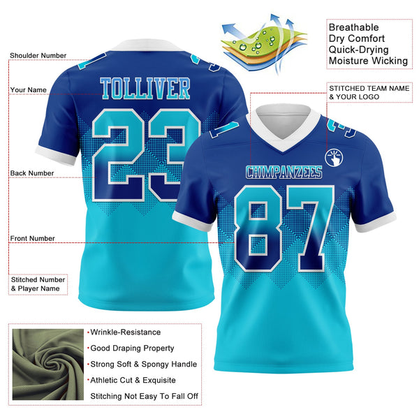 Custom Royal Lakes Blue-White Authentic Gradient Square Shape 7V7 Flag Football Jersey alternate