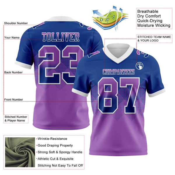 Custom Royal Medium Purple-White Authentic Gradient Square Shape 7V7 Flag Football Jersey alternate