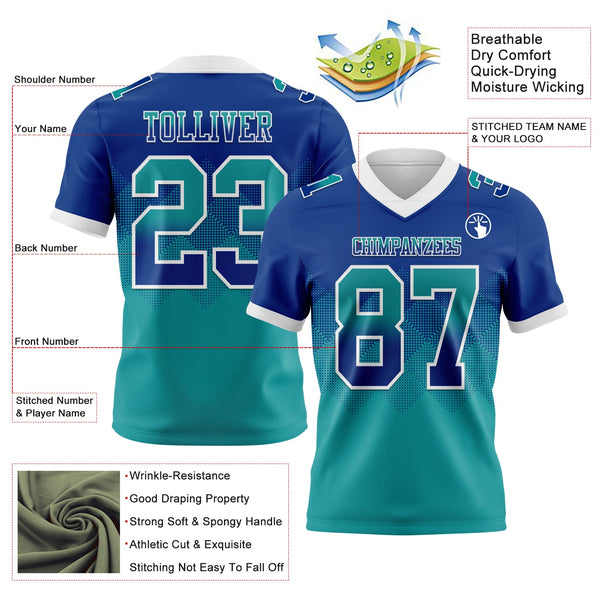 Custom Royal Teal-White Authentic Gradient Square Shape 7V7 Flag Football Jersey alternate