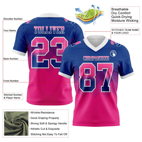 Custom Royal Hot Pink-White Authentic Gradient Square Shape 7V7 Flag Football Jersey alternate