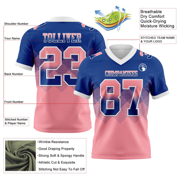 Custom Royal Medium Pink-White Authentic Gradient Square Shape 7V7 Flag Football Jersey alternate