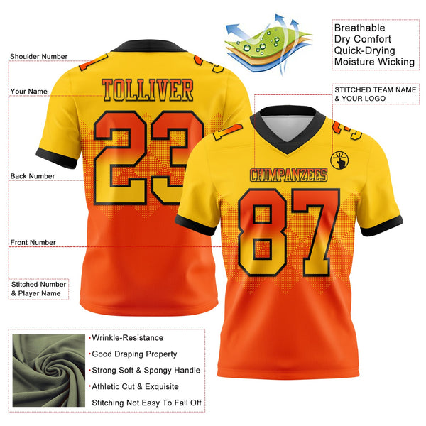 Custom Yellow Orange-Black Authentic Gradient Square Shape 7V7 Flag Football Jersey alternate