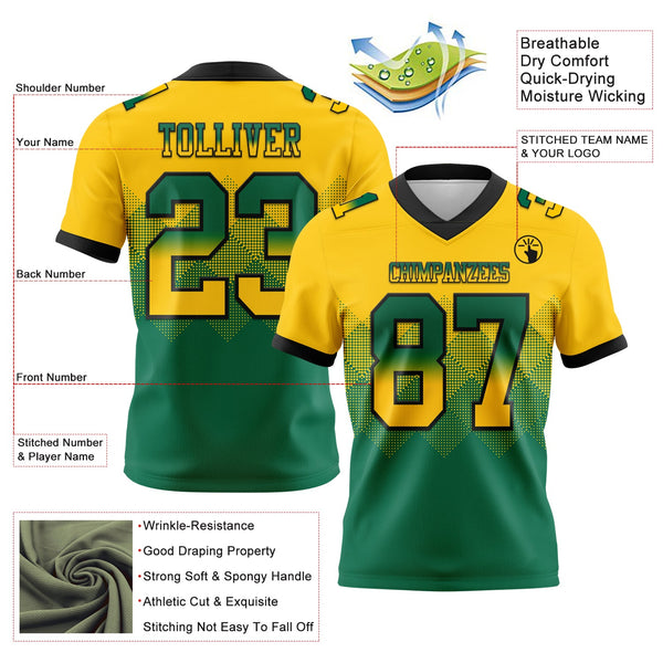Custom Yellow Kelly Green-Black Authentic Gradient Square Shape 7V7 Flag Football Jersey alternate