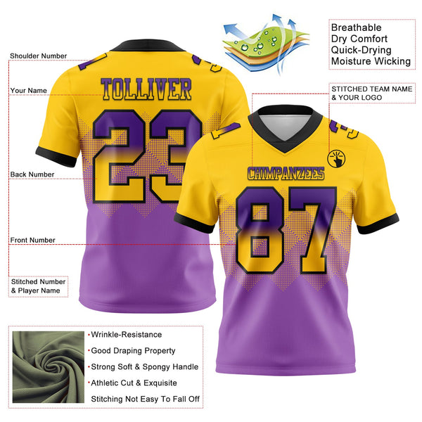 Custom Yellow Medium Purple-Black Authentic Gradient Square Shape 7V7 Flag Football Jersey alternate